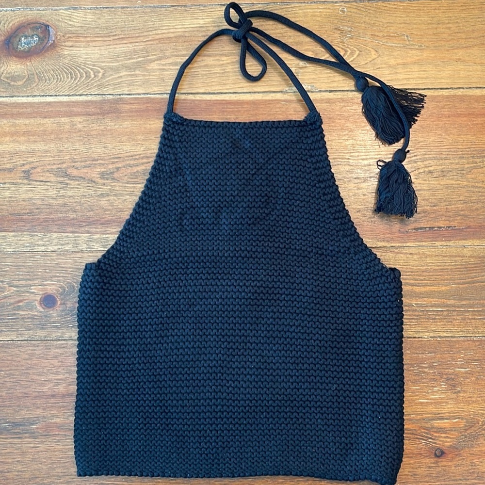 525 | Revolve Black Cable Knit Sweater | Halter | Sleeveless | Women’s S